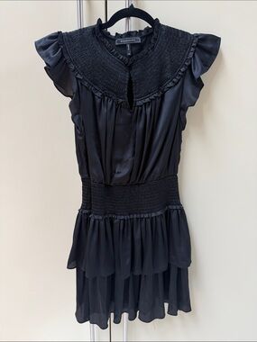 BCBGMAXAZRIA Black Smocked Waist Ruffle Dress